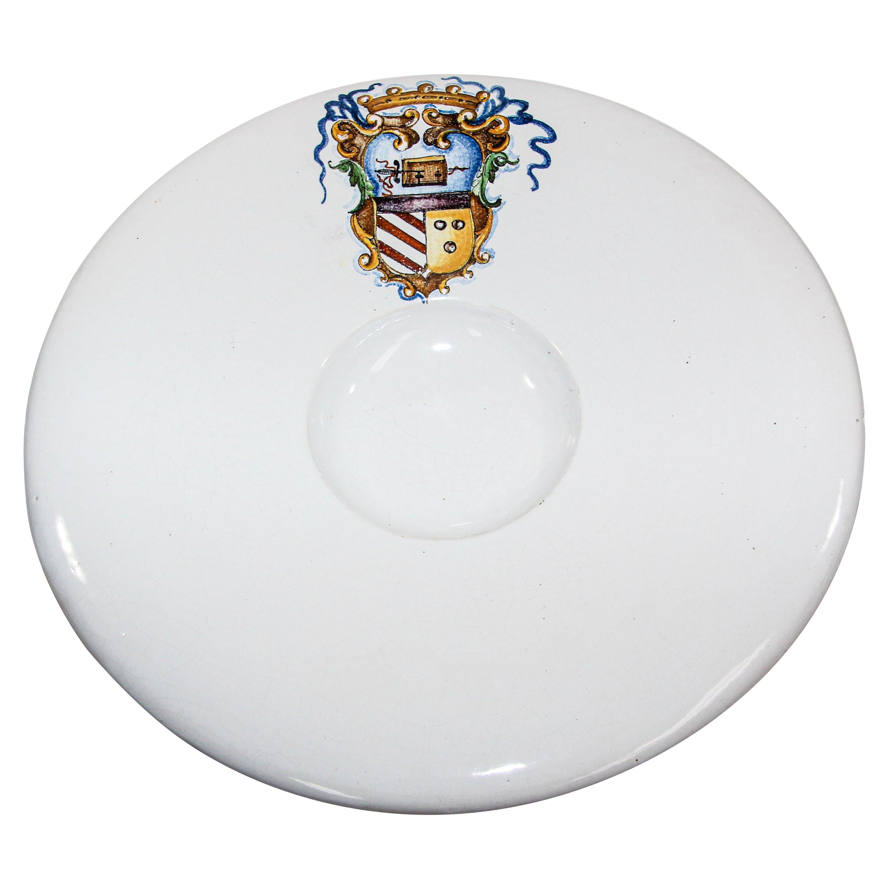 Grand bol en grès vintage Talavera blanc sous glaçure avec Blazon Espagne