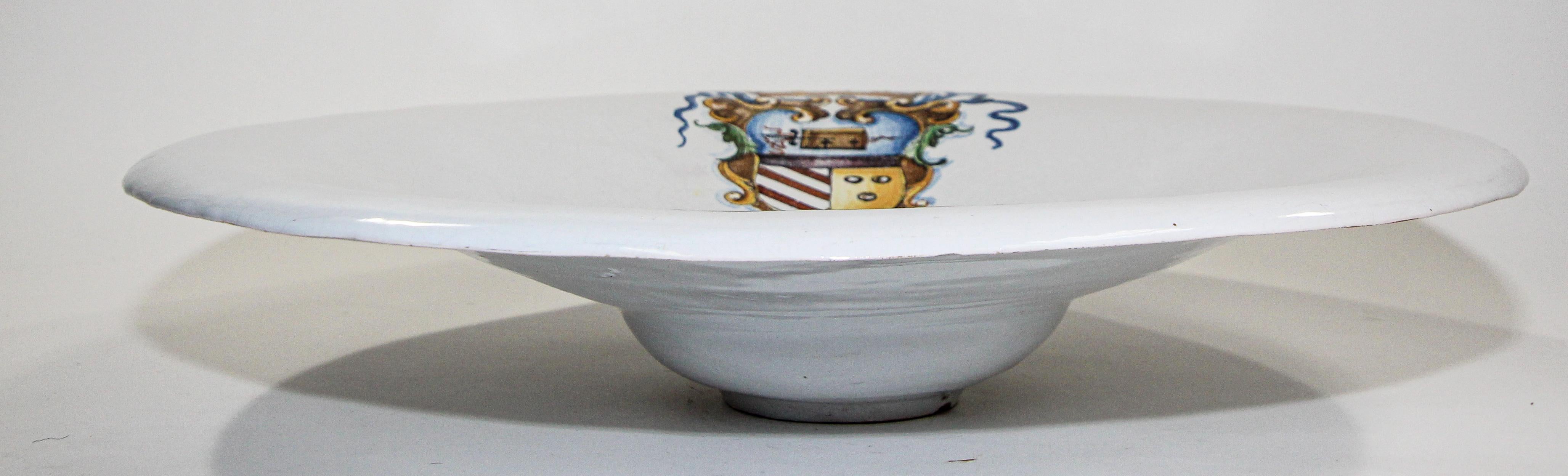 Spanish Vintage Stoneware Talavera White underglaze Large Bowl with Blazon Spain For Sale