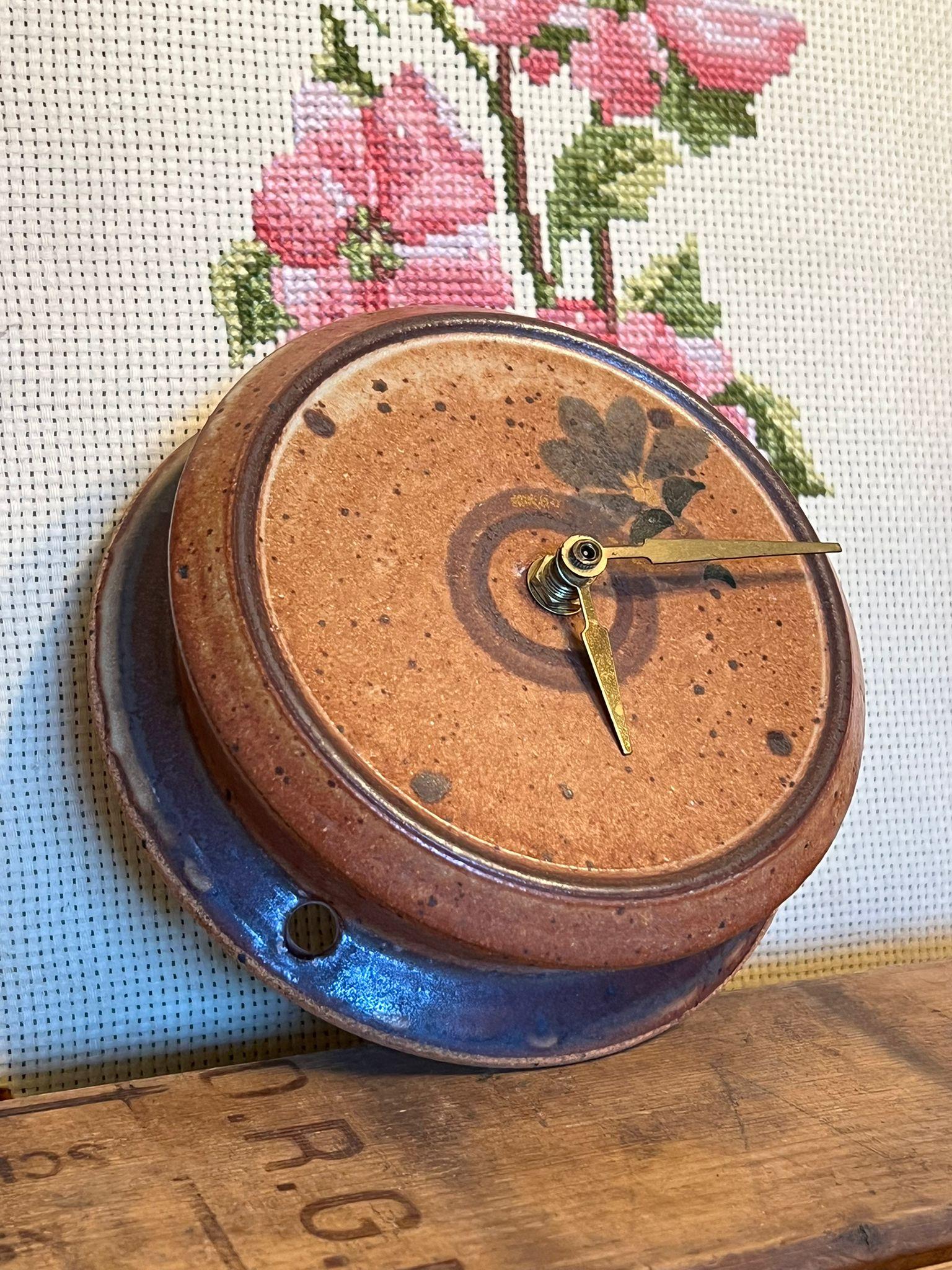 Vintage Stoneware Wall Clock With Floral Detail For Sale at 1stDibs