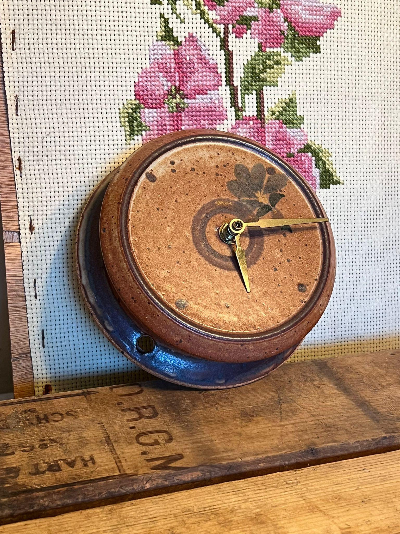 Vintage Stoneware Wall Clock With Floral Detail For Sale at 1stDibs