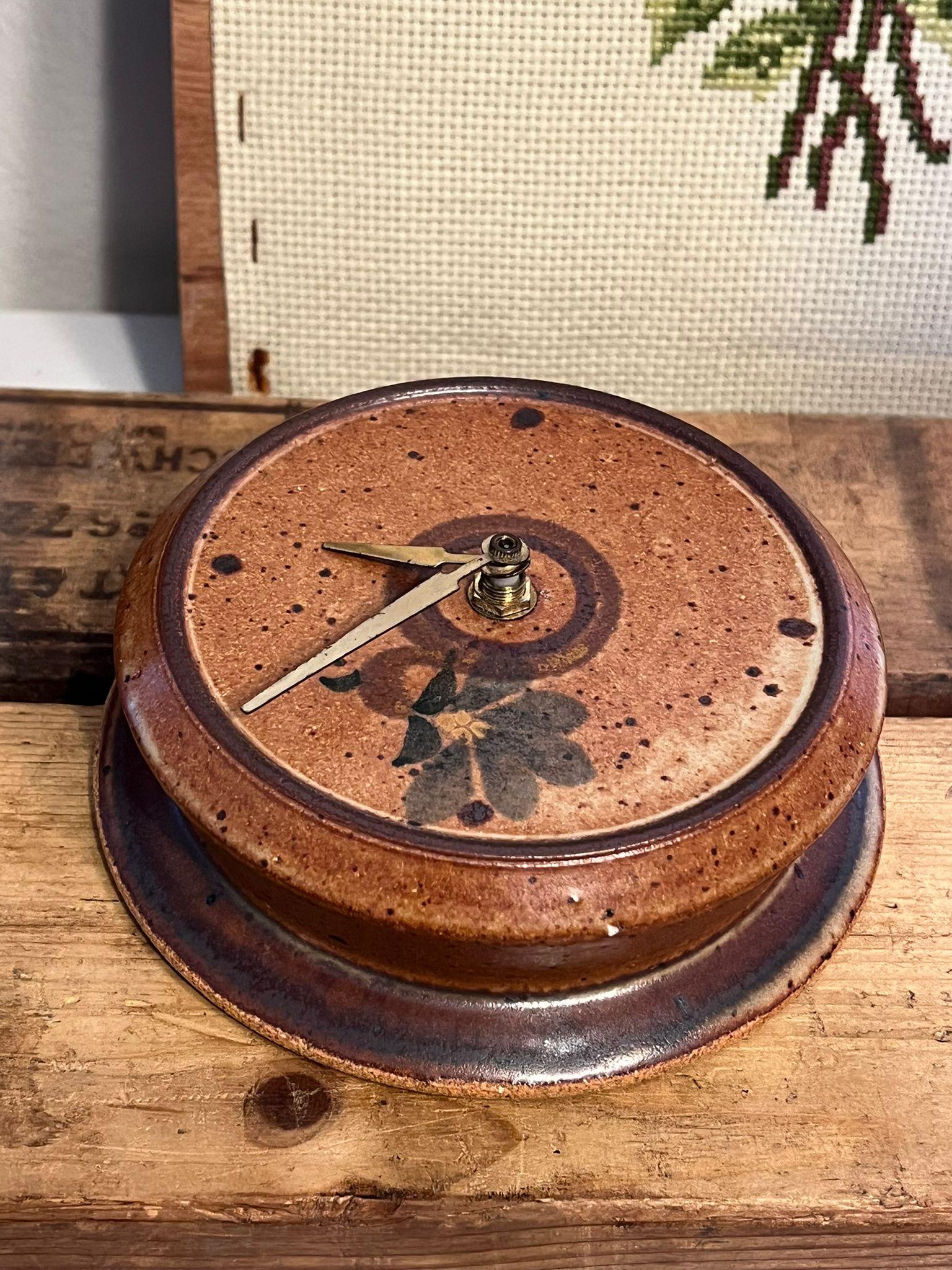 Vintage Stoneware Wall Clock With Floral Detail For Sale at 1stDibs