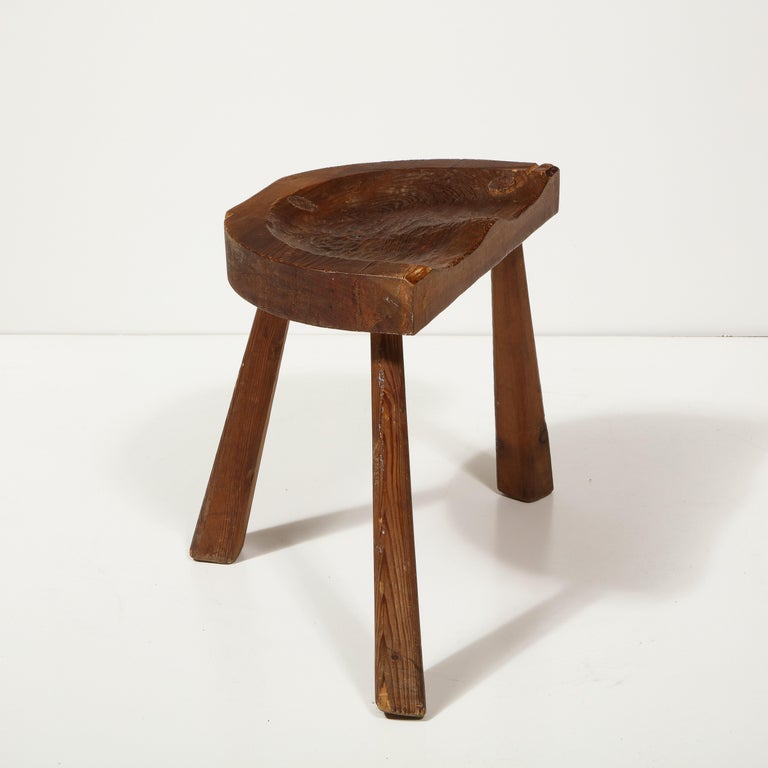 Wood Vintage Stool in the Manner of Jean Touret, France, Mid-20th Century For Sale