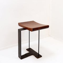 Vintage stool in wood and metal in the style of Pierre Chareau's "T" model