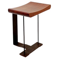 Vintage stool in wood and metal in the style of Pierre Chareau's "T" model
