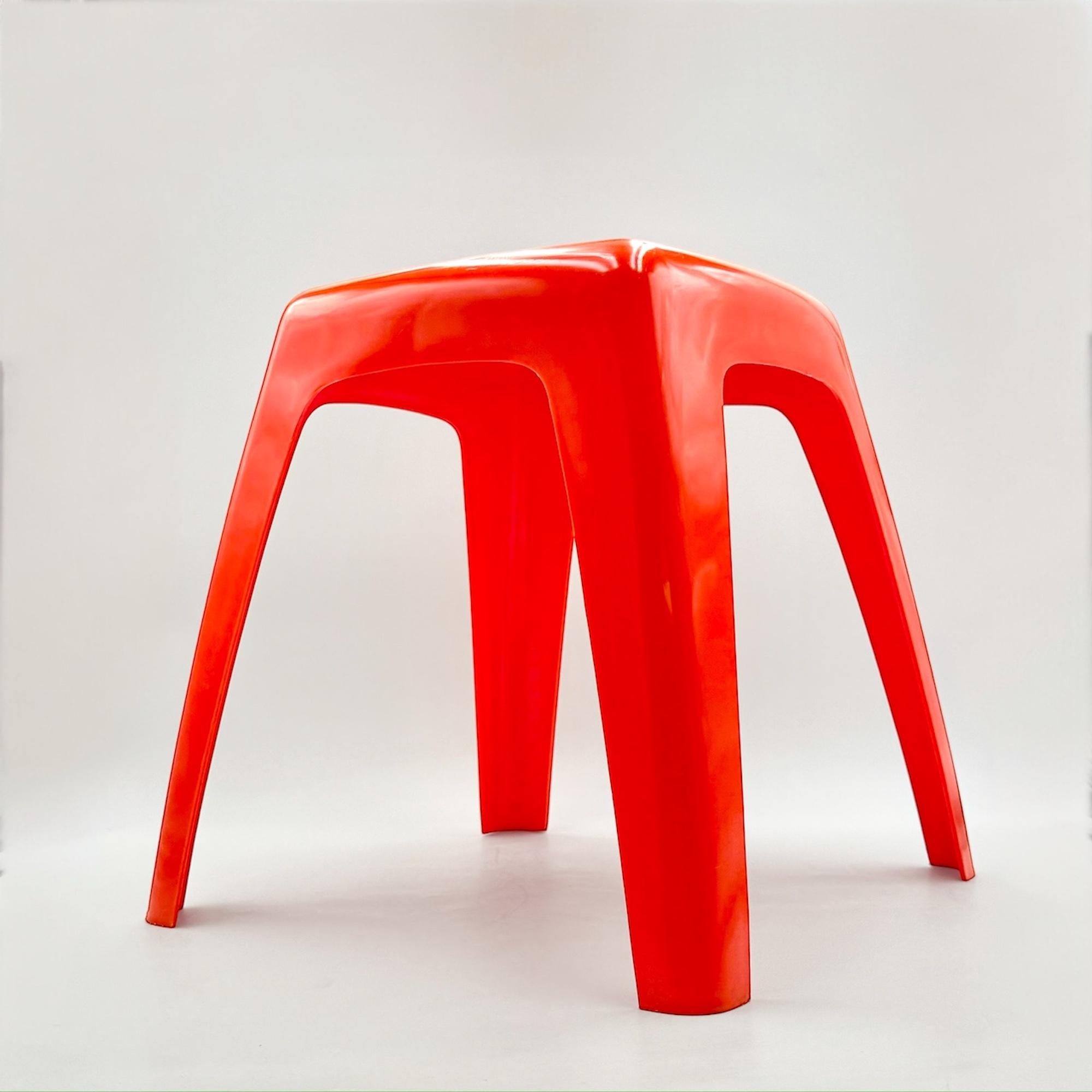 Vintage Stool or Side Table in Vibrant Orange with Curved Shapes, 1970s For Sale 3