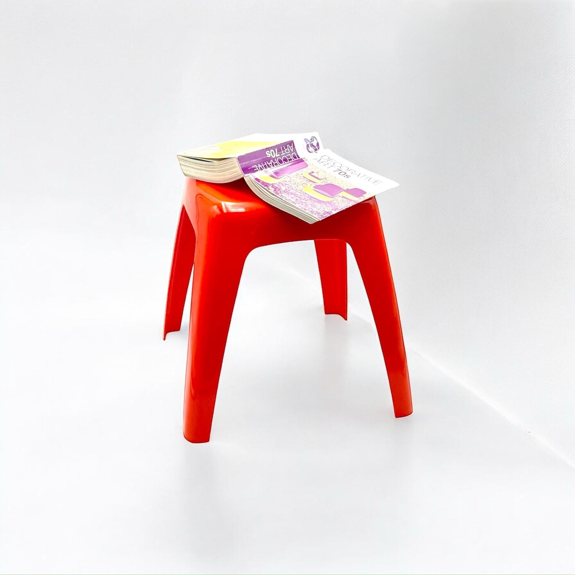 Vintage Stool or Side Table in Vibrant Orange with Curved Shapes, 1970s For Sale 4