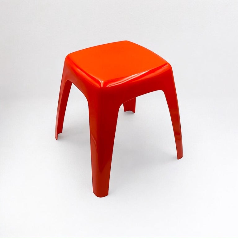 Vintage Stool or Side Table in Vibrant Orange with Curved Shapes