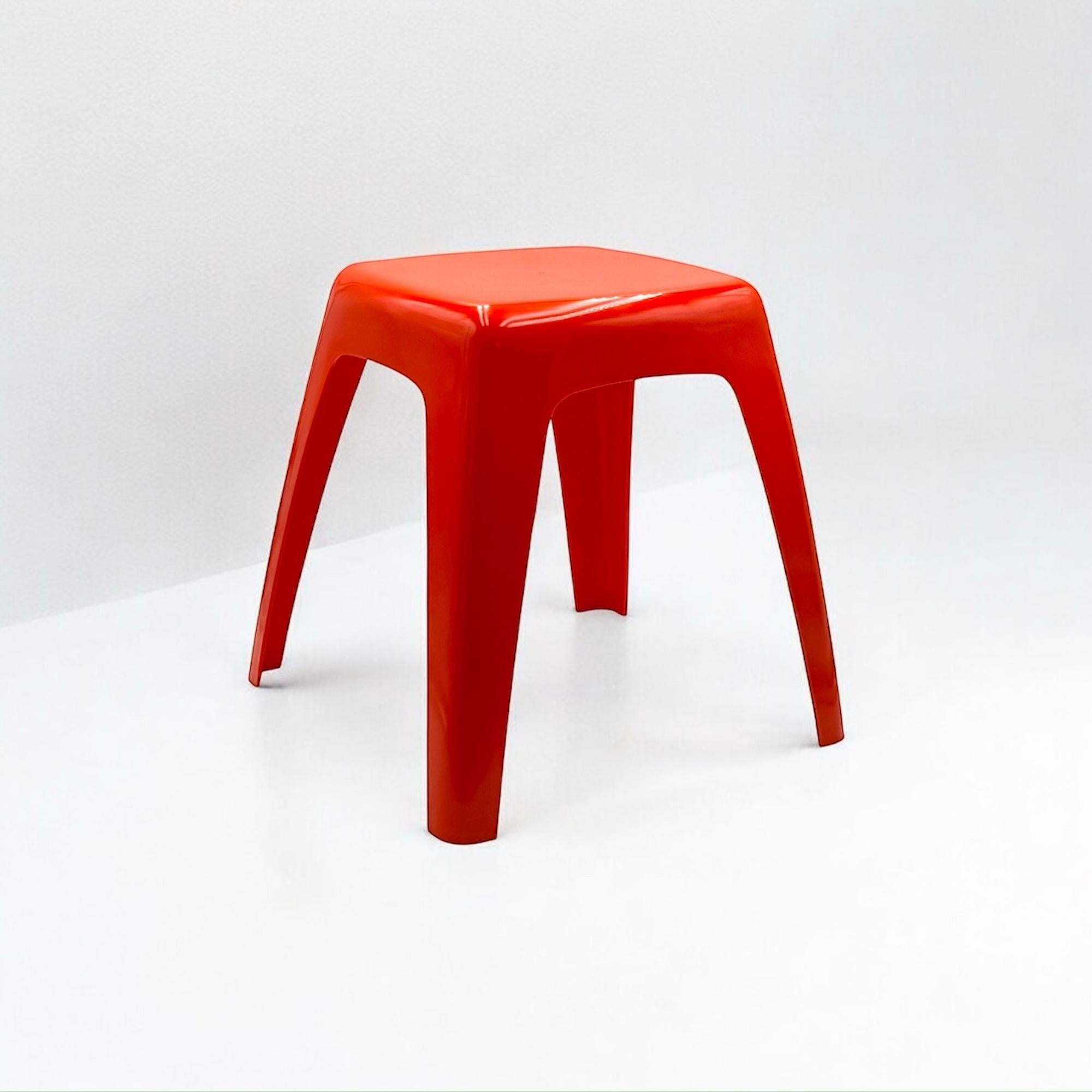 Space Age Vintage Stool or Side Table in Vibrant Orange with Curved Shapes, 1970s For Sale