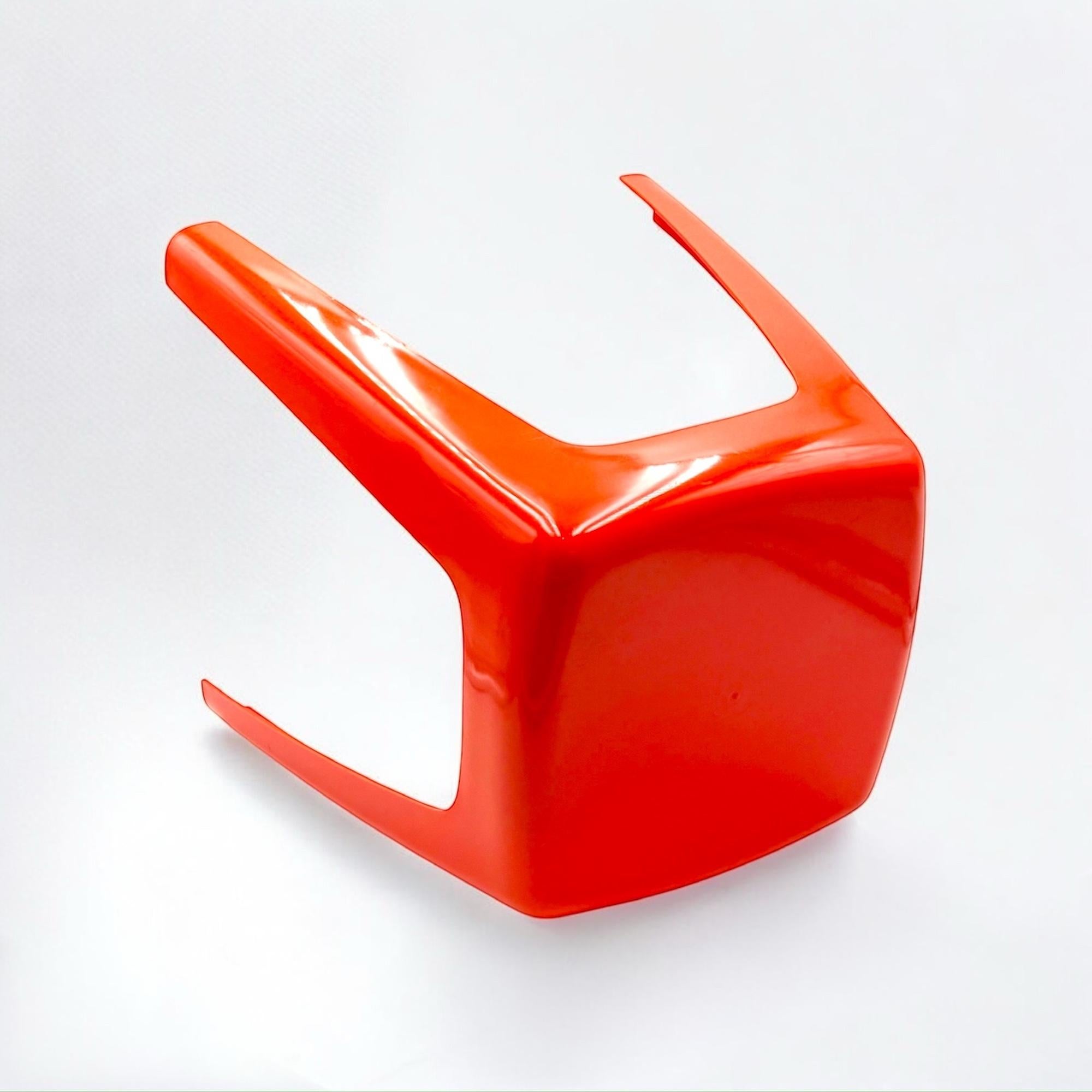 Late 20th Century Vintage Stool or Side Table in Vibrant Orange with Curved Shapes, 1970s For Sale