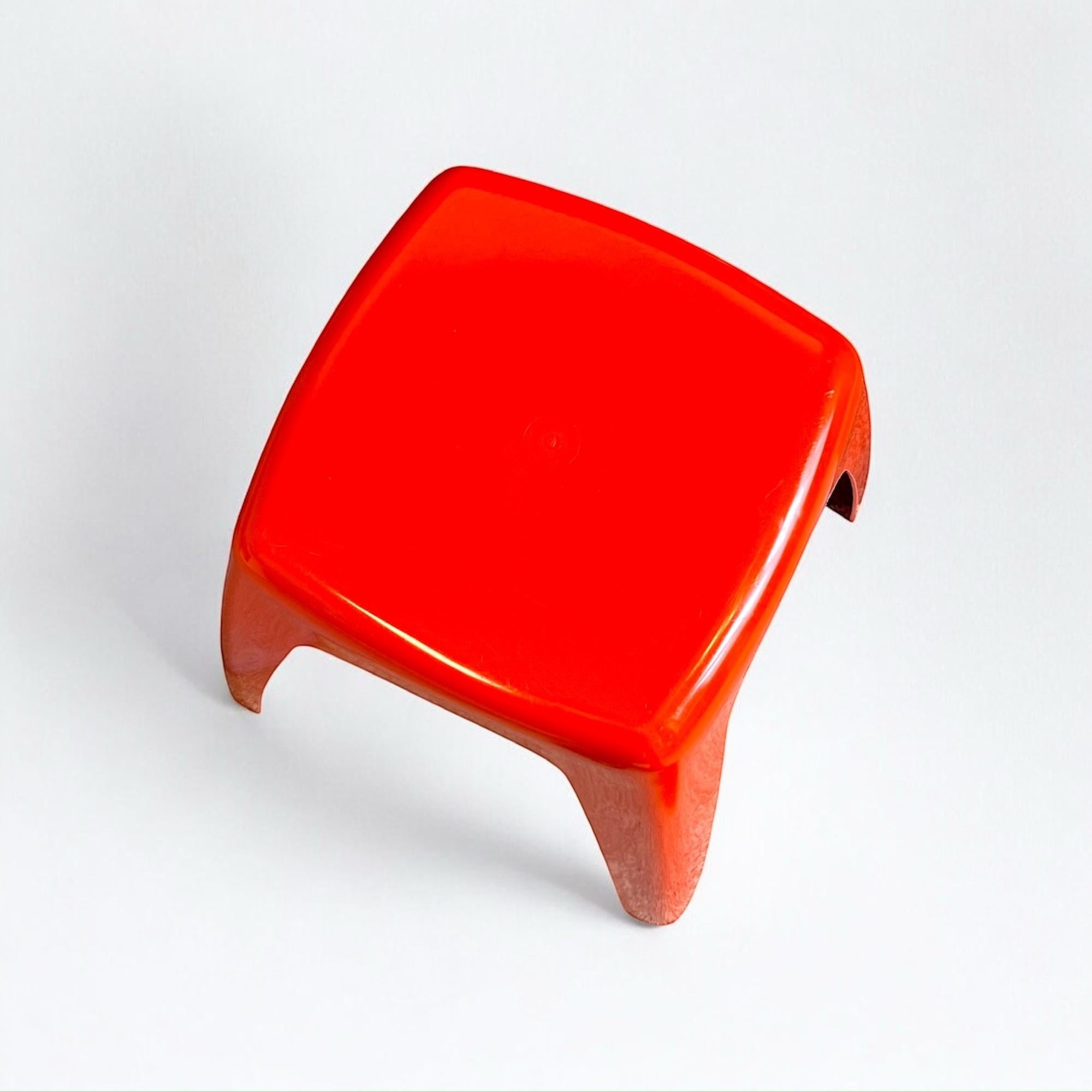 Vintage Stool or Side Table in Vibrant Orange with Curved Shapes, 1970s For Sale 1