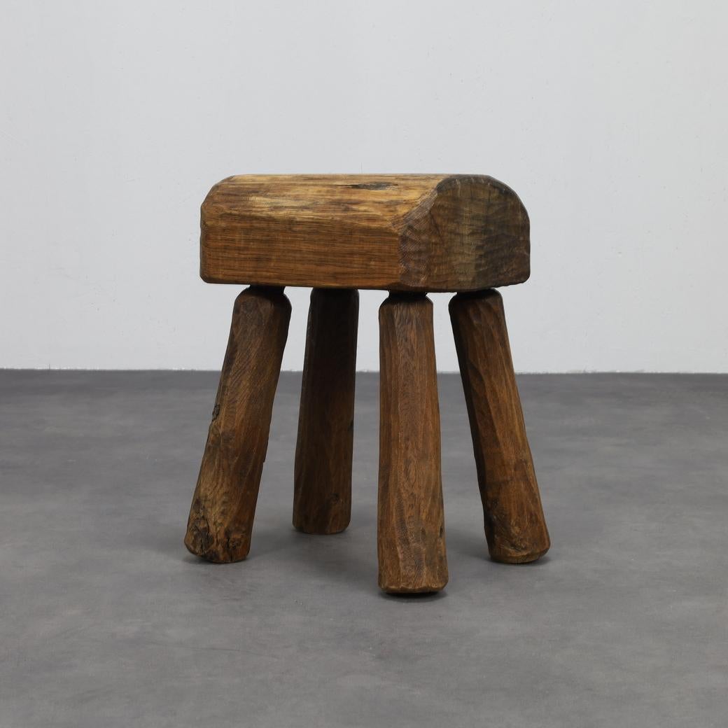 Vintage Stool Primitive Brutalist Folkart Style In Good Condition For Sale In DE KWAKEL, NL