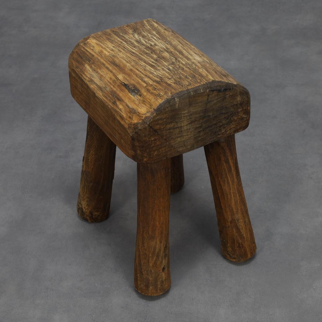 Late 20th Century Vintage Stool Primitive Brutalist Folkart Style For Sale