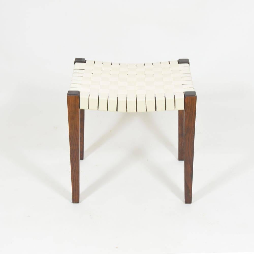 Wooden stool with strings made of cotton strop. After complete renovation of wooden part and seat as well, Czechoslovakia, 1960s.
