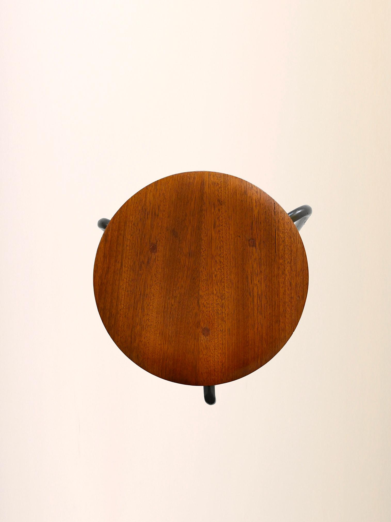 Vintage Stool with Teak Seat In Good Condition For Sale In Brescia, IT