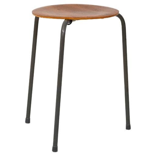 Vintage Stool with Teak Seat For Sale