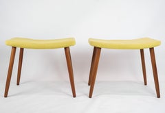 Vintage Stools With Yellow Fabric & Teak Legs From 1960s