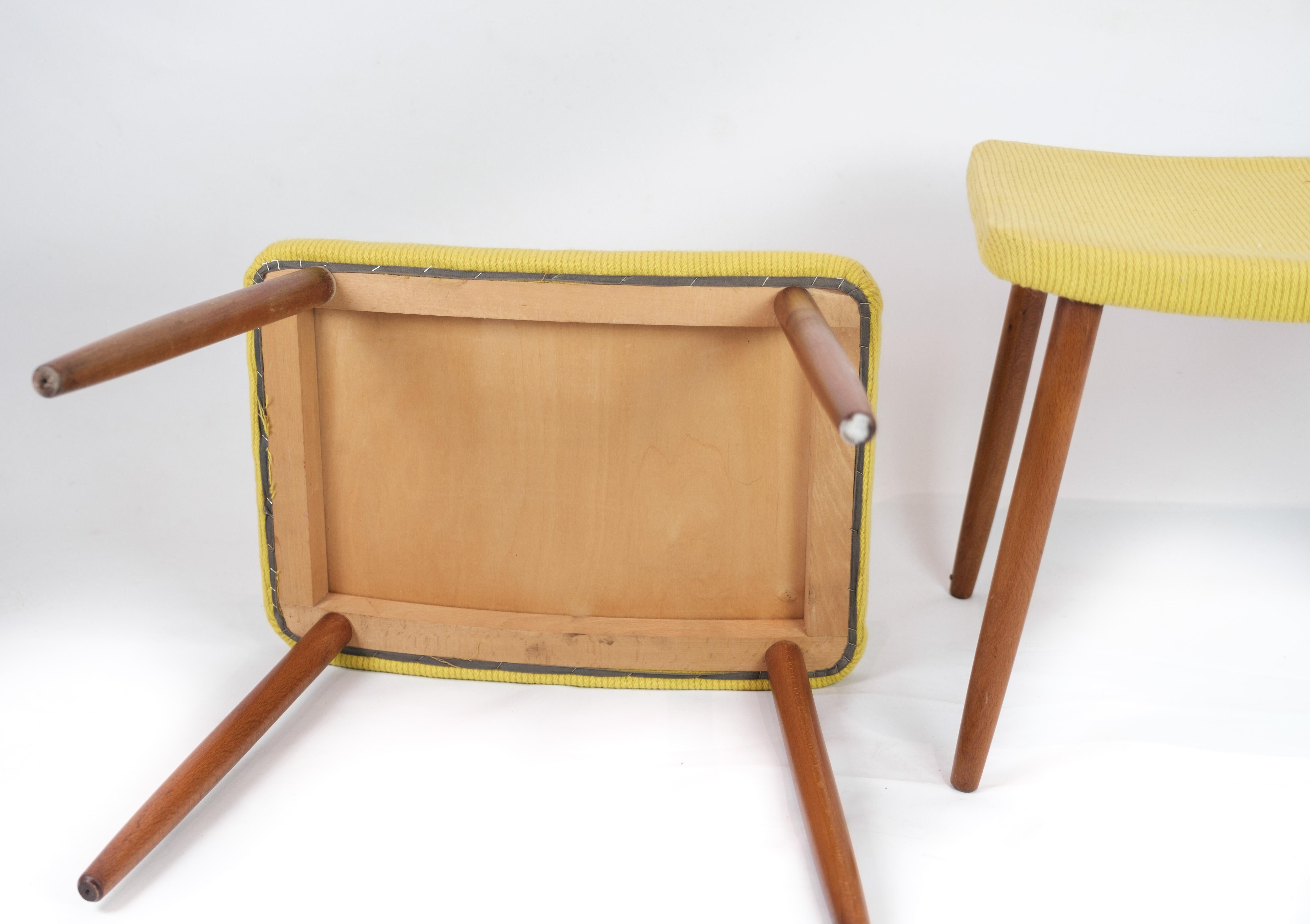 Mid-20th Century Vintage Stools With Yellow Fabric & Teak Legs From 1960s For Sale