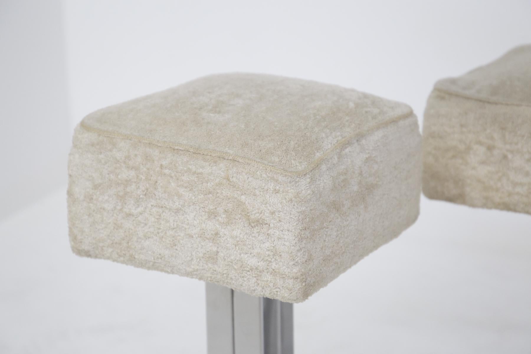 Mid-Century Modern Vintage Stools in Velvet and Steel by Vittorio Introini