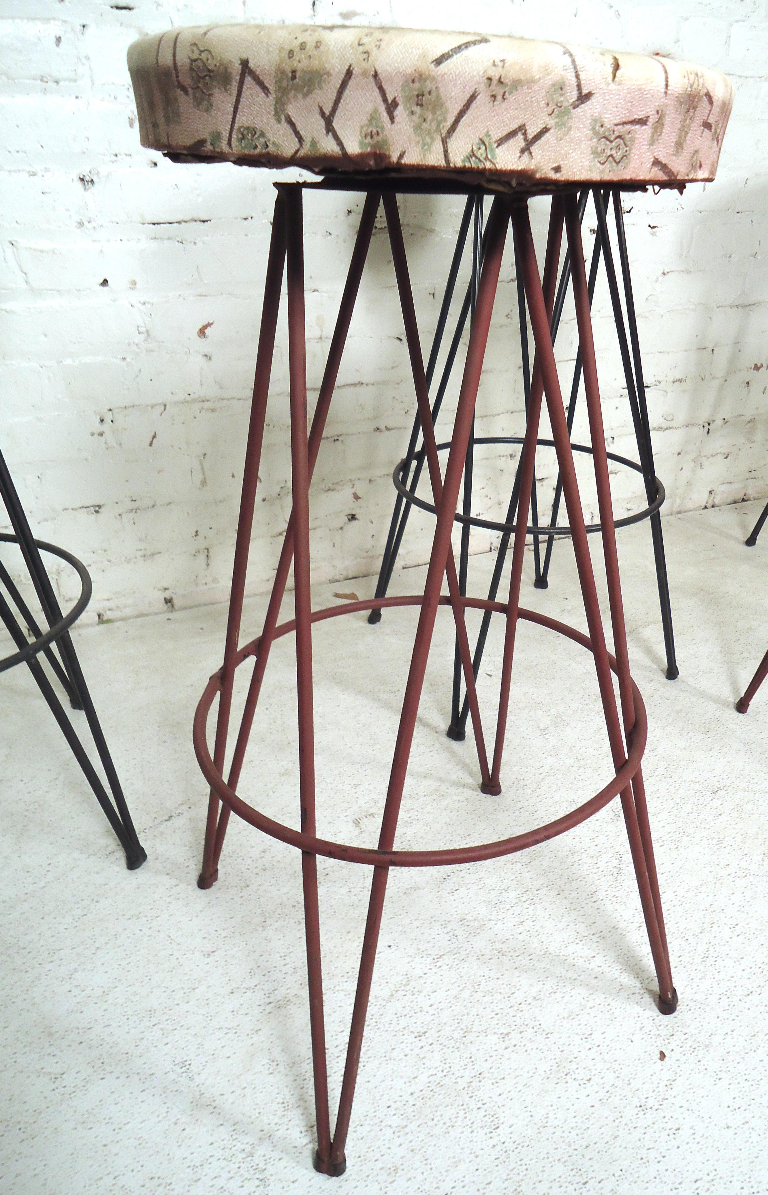 Mid-20th Century Vintage Stools with Hairpin Legs