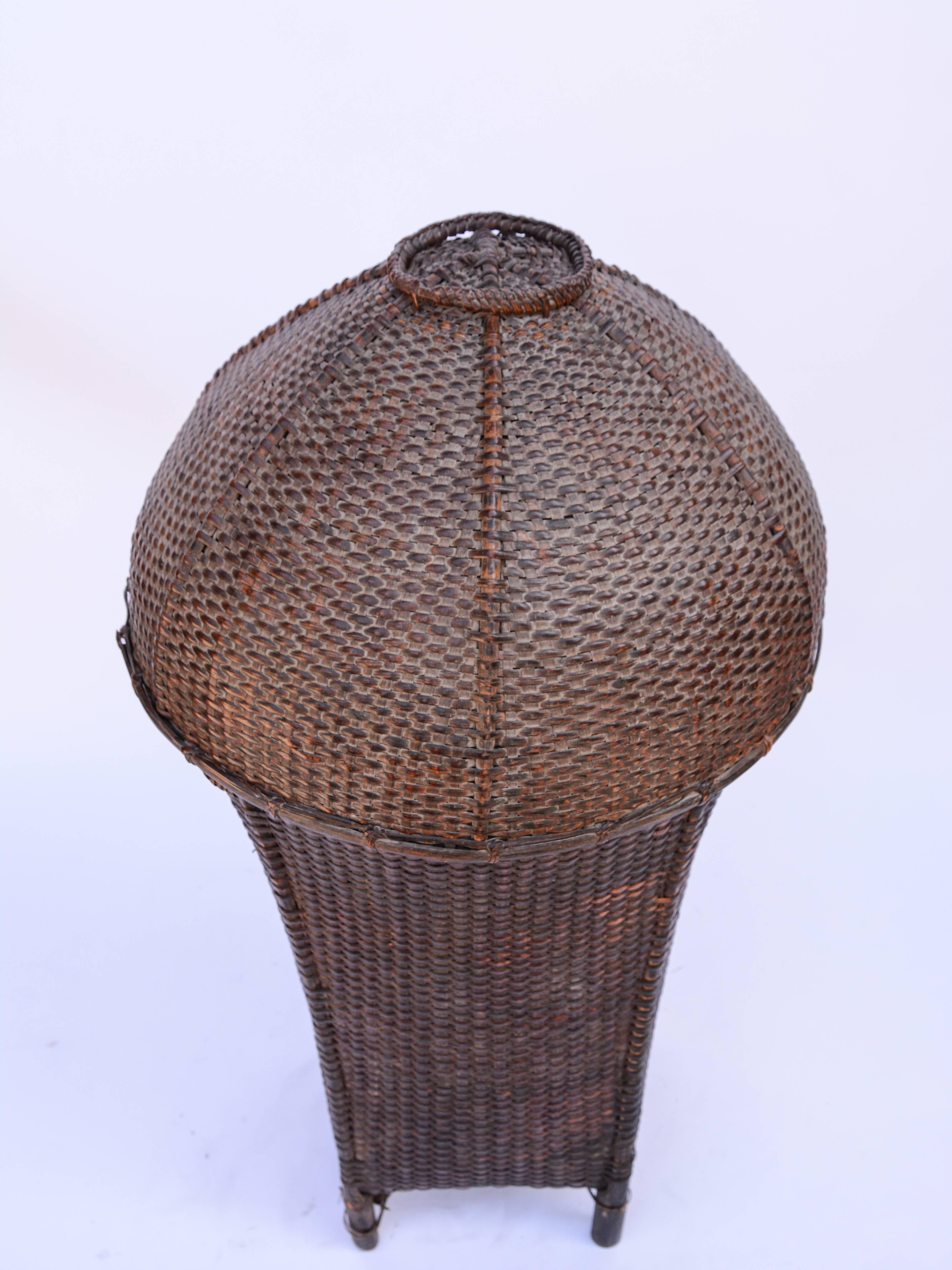 Vintage Storage Basket with Domed Lid Rawang of Burma, Mid-20th Century, Bamboo 9