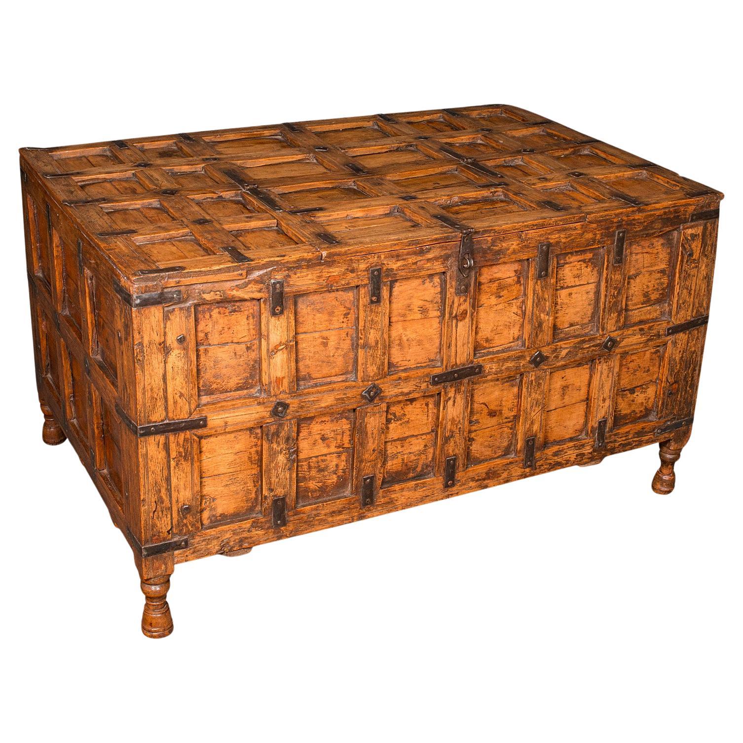 Vintage Storage Chest, Indian Pine Pithara Trunk, Colonial Revival, Coffee Table For Sale