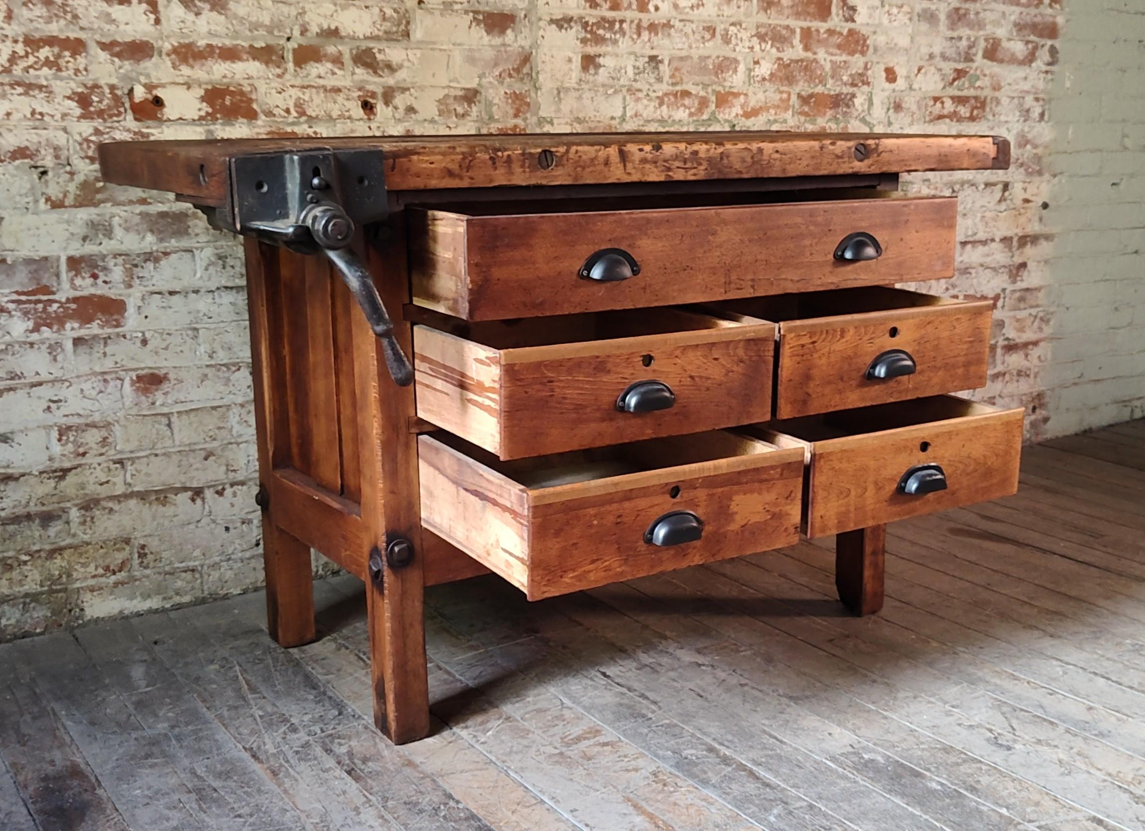 20th Century Vintage Storage Workbench with Quick Release Vise