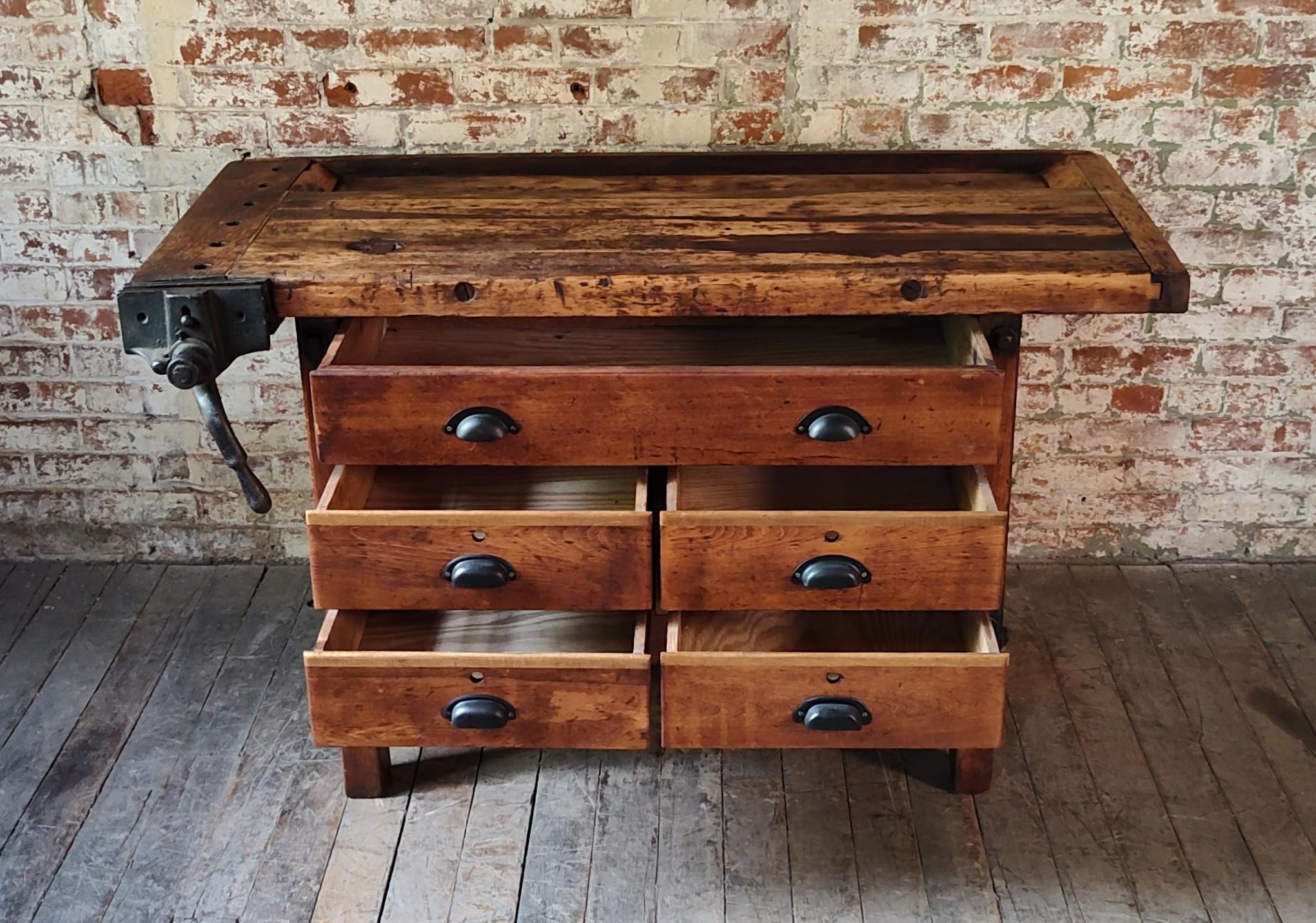 Maple Vintage Storage Workbench with Quick Release Vise
