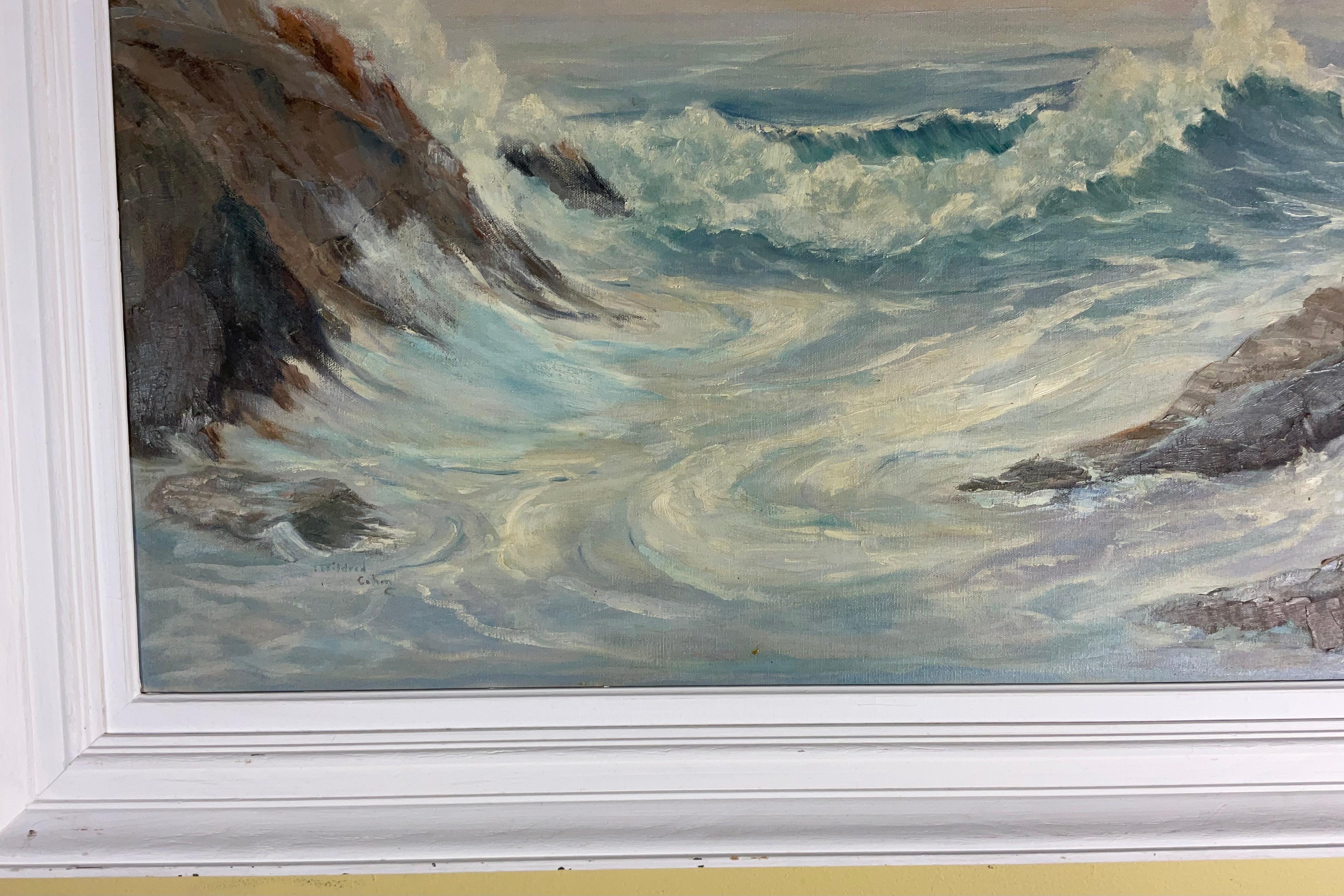 Hand-Painted Vintage, Stormy Seascape Oil Painting on Canvas For Sale