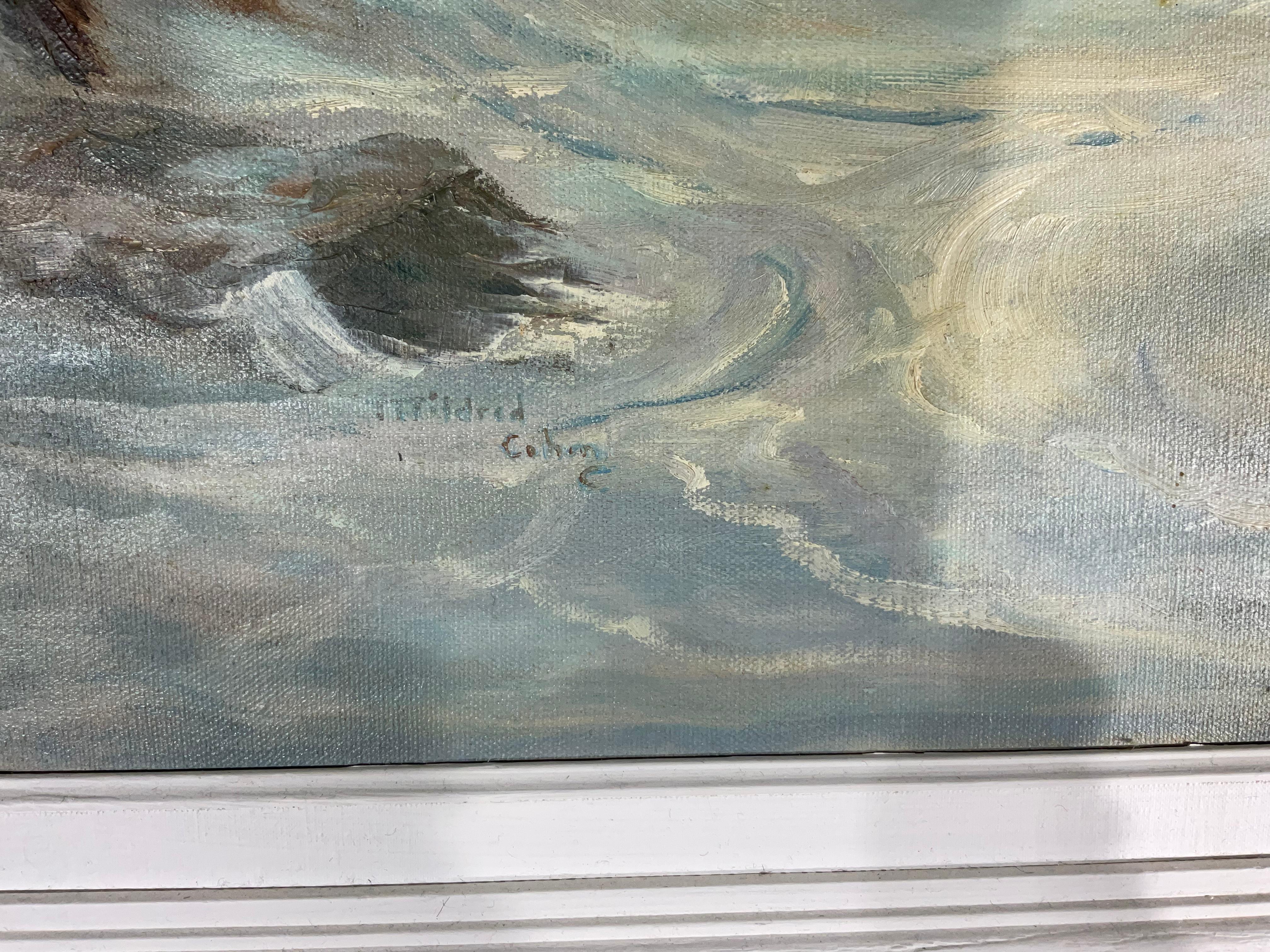 Vintage, Stormy Seascape Oil Painting on Canvas In Good Condition For Sale In Delray Beach, FL