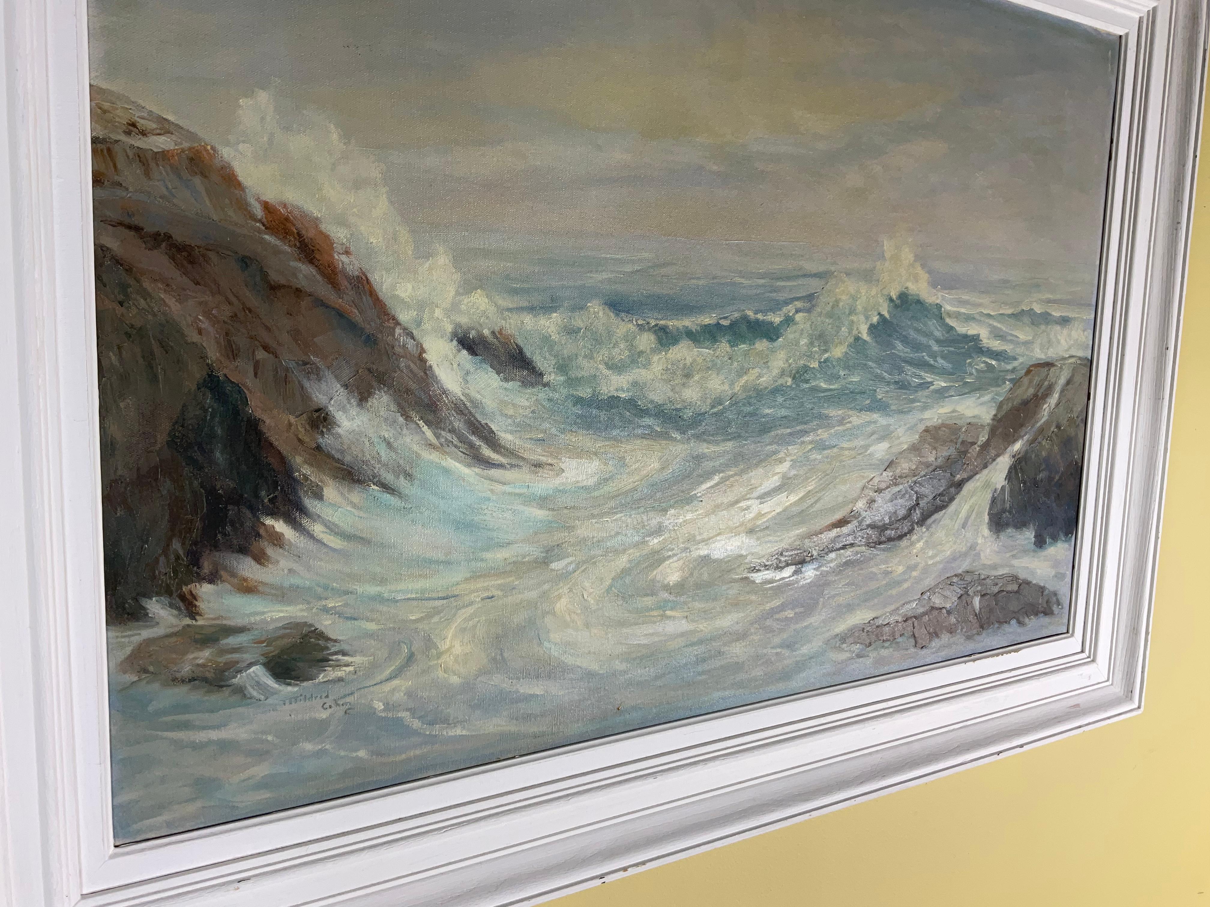 20ième siècle Vintage - Stormy Seascape Peinture à l'huile sur toile en vente