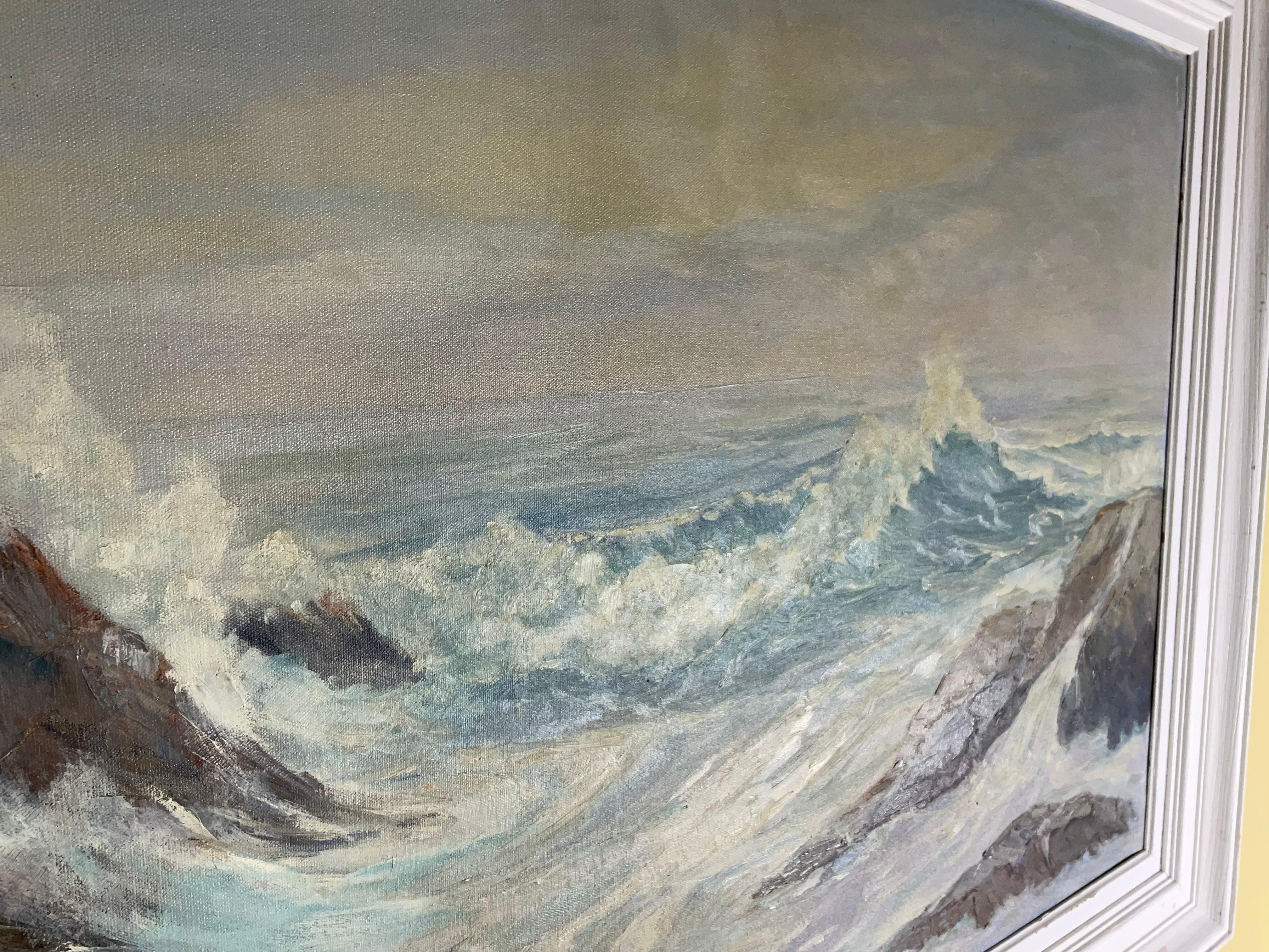 Vintage, Stormy Seascape Oil Painting on Canvas For Sale 1