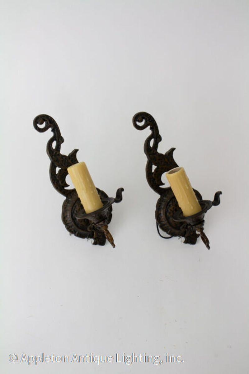 Arts and Crafts Vintage Storybook Cast Iron Sconces, a Pair