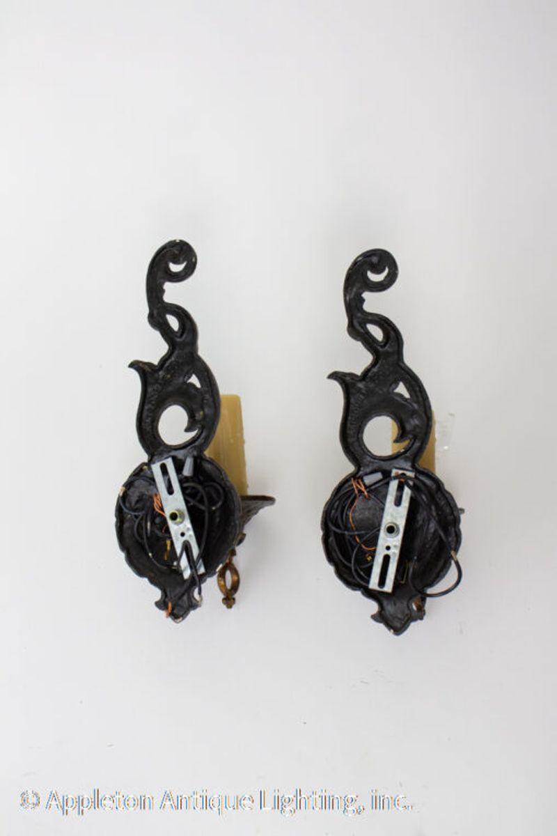 American Vintage Storybook Cast Iron Sconces, a Pair