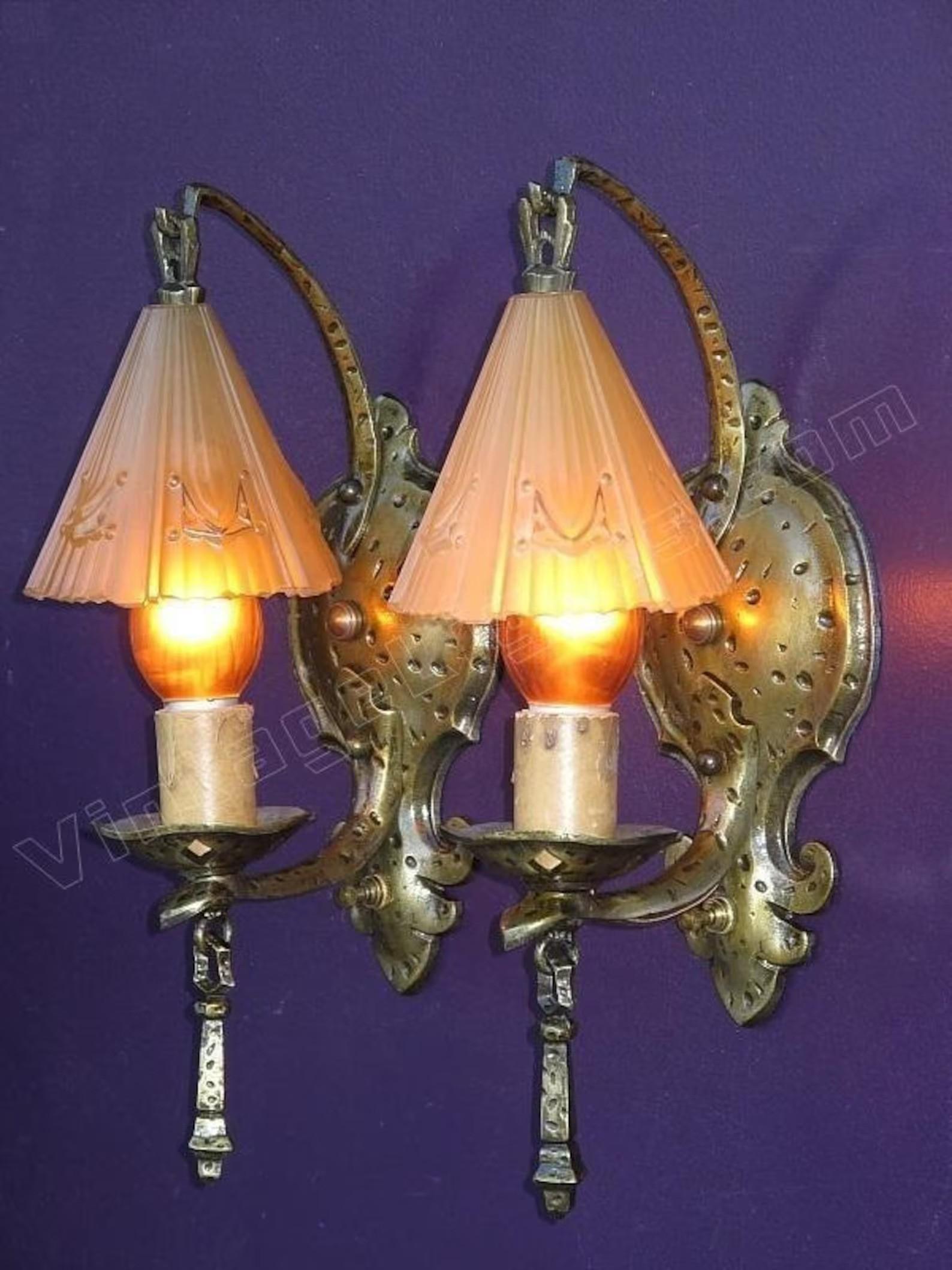 Cast Vintage Storybook Wall Sconces 1930s priced per pair with 3 pr avaiable For Sale