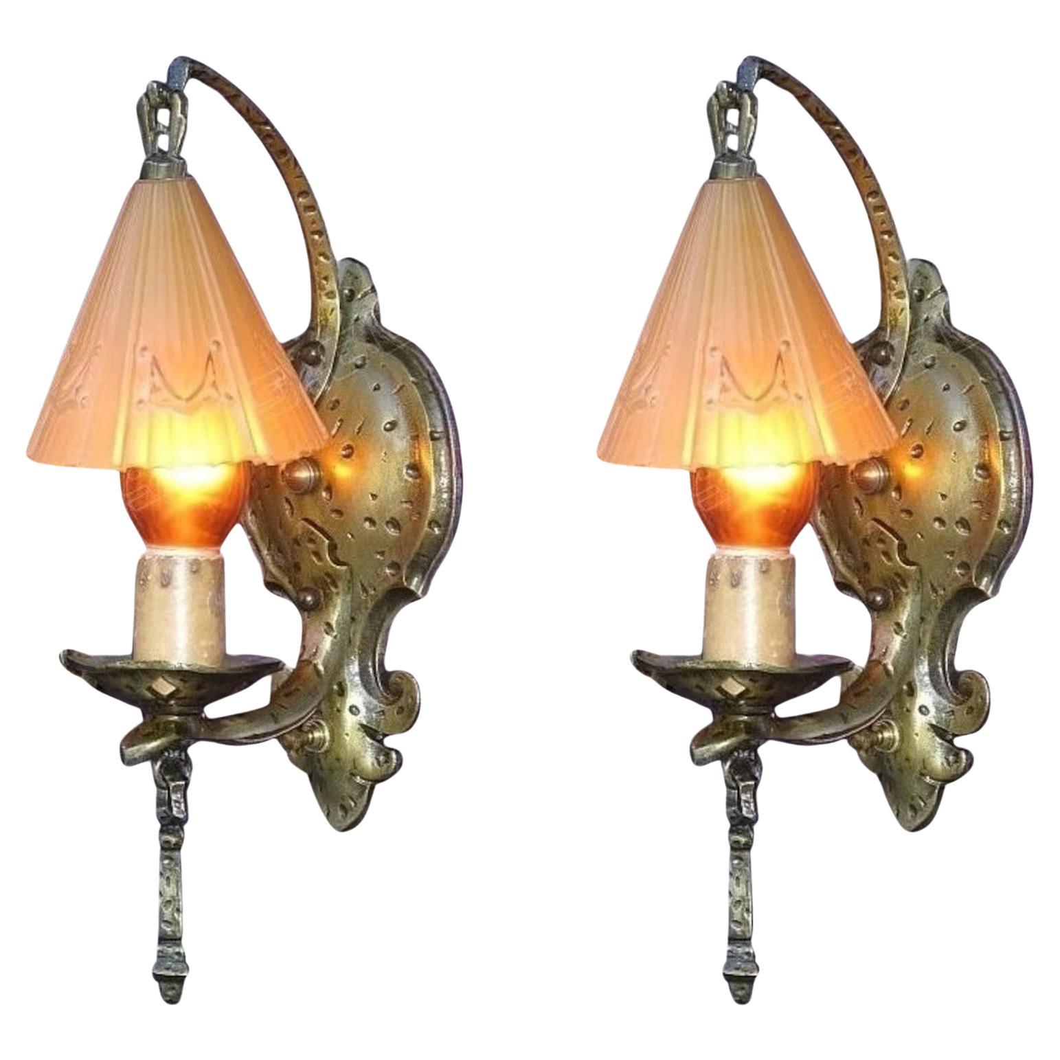 Vintage Storybook Wall Sconces 1930s priced per pair with 3 pr avaiable For Sale