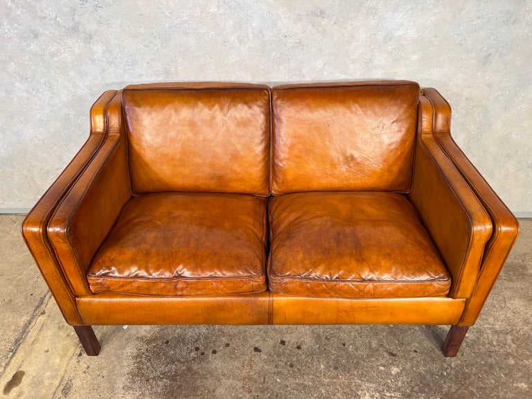 Vintage Stouby Danish 1970 Light Tan Two Seater Leather Sofa 552 at