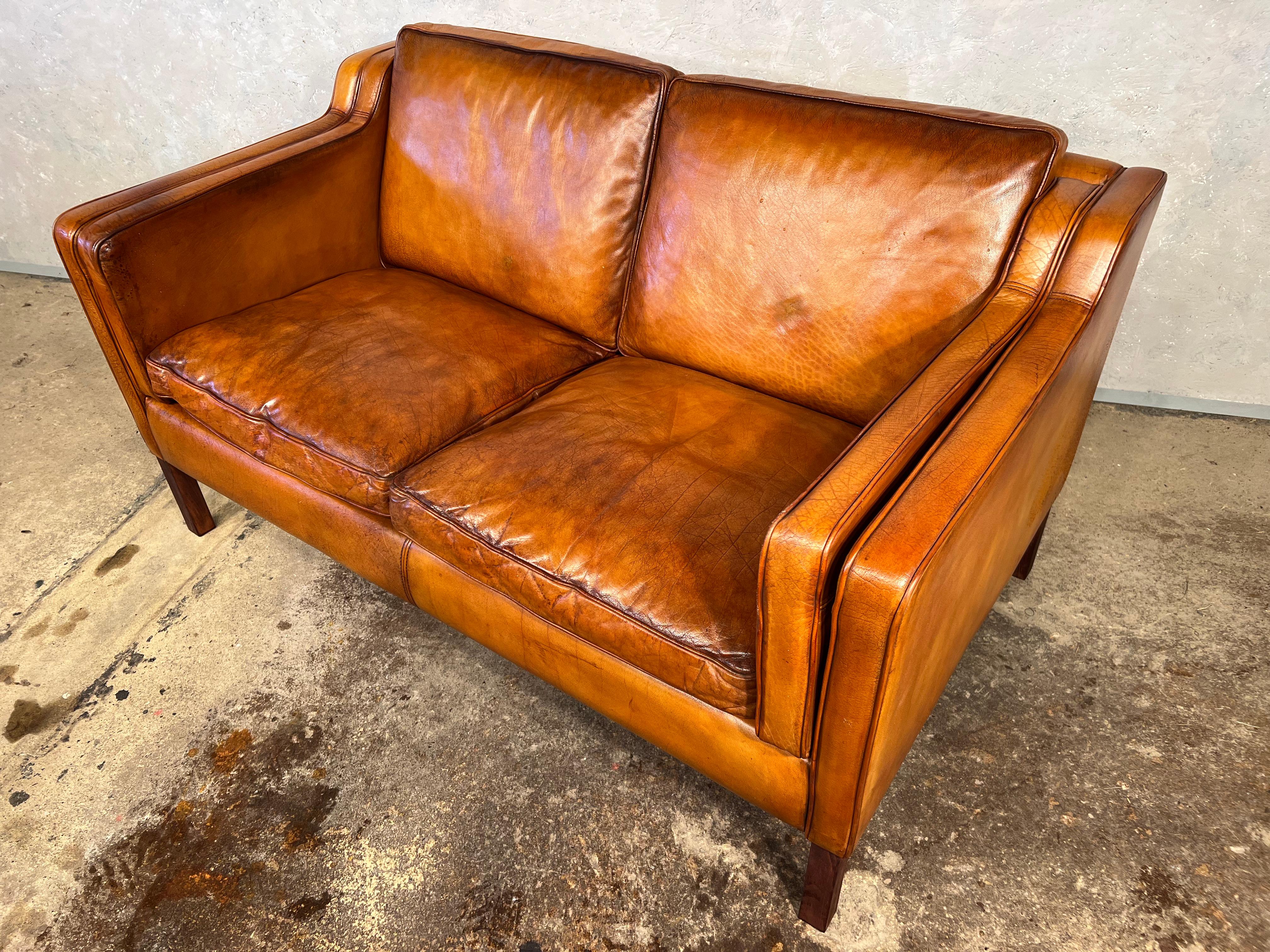 Vintage Stouby Danish 1970 Light Tan Two Seater Leather Sofa #552 5