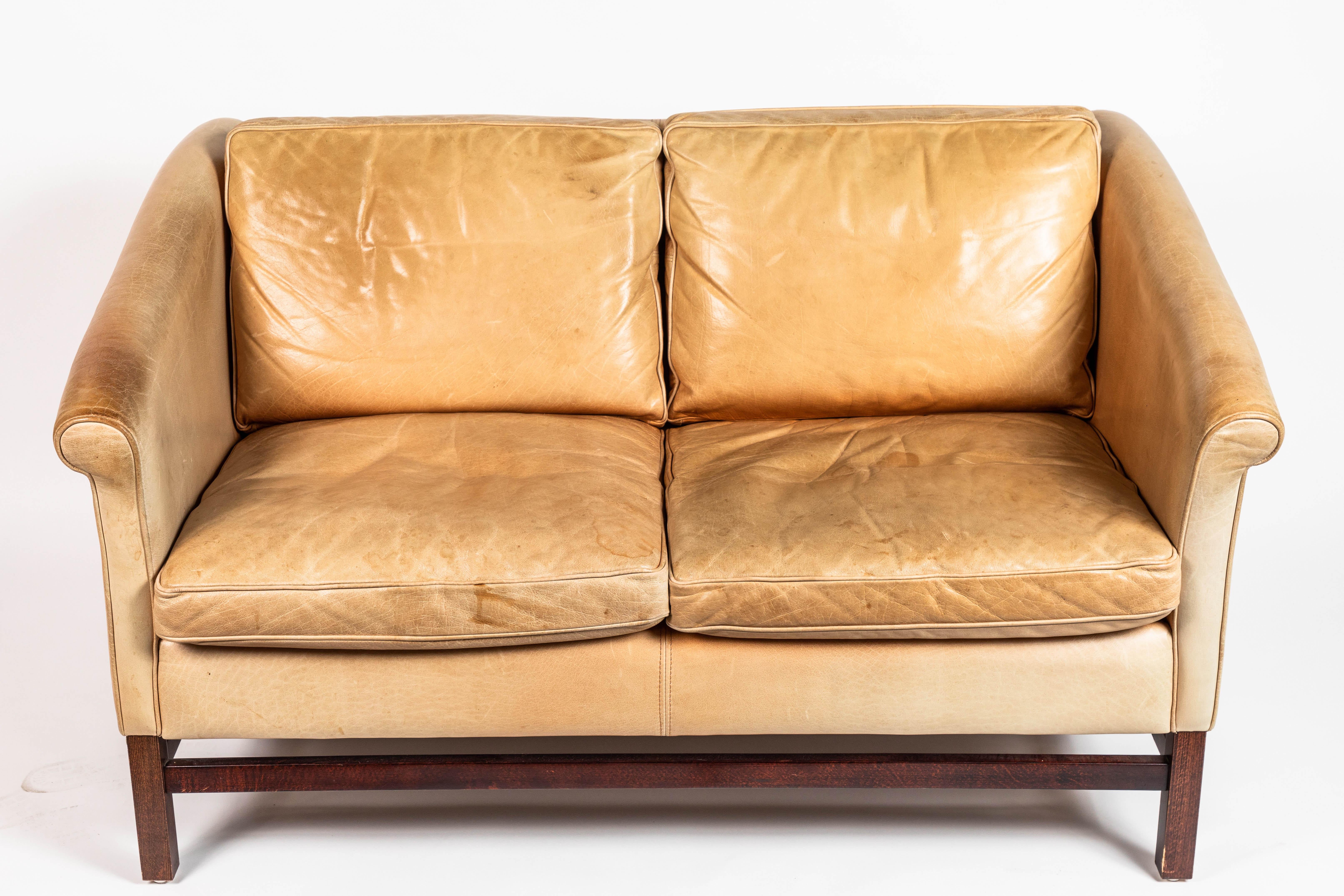 Mid-Century Modern Vintage Stouby Danish Leather and Mahogany Sofa