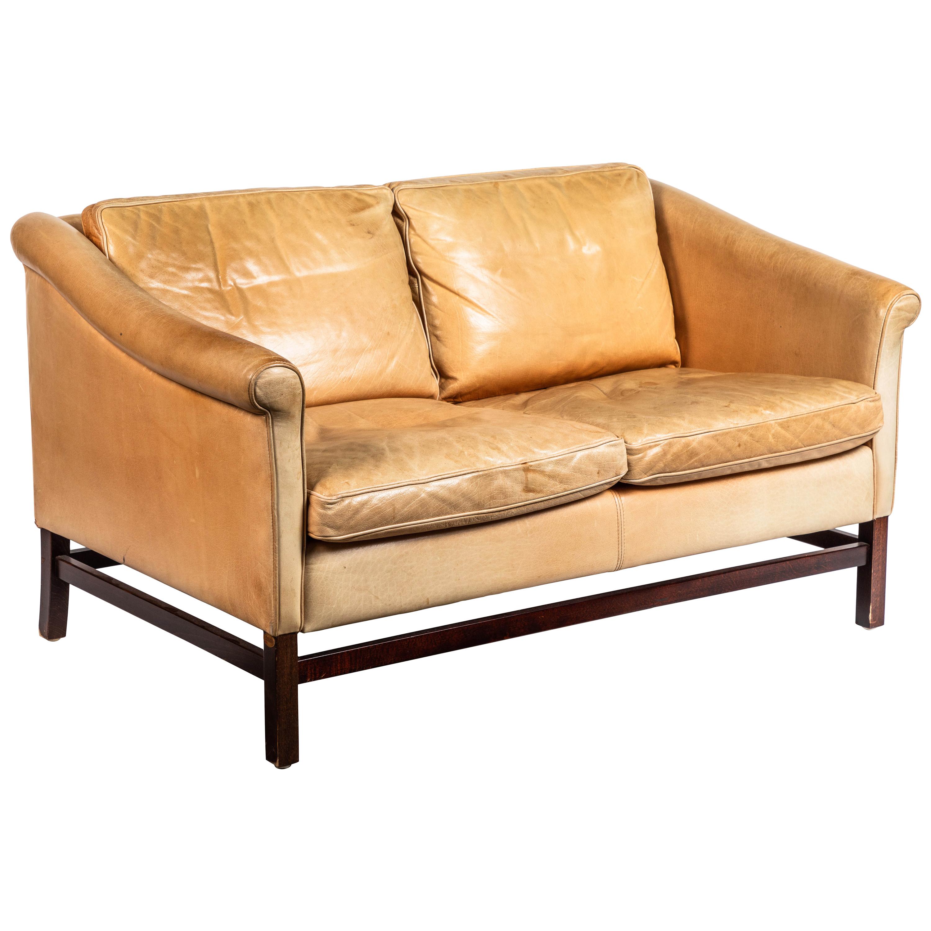 Vintage Stouby Danish Leather and Mahogany Sofa