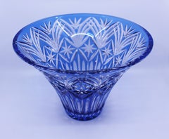 Vintage Stourbridge Glass Blue Overlay Crystal Splayed Vase