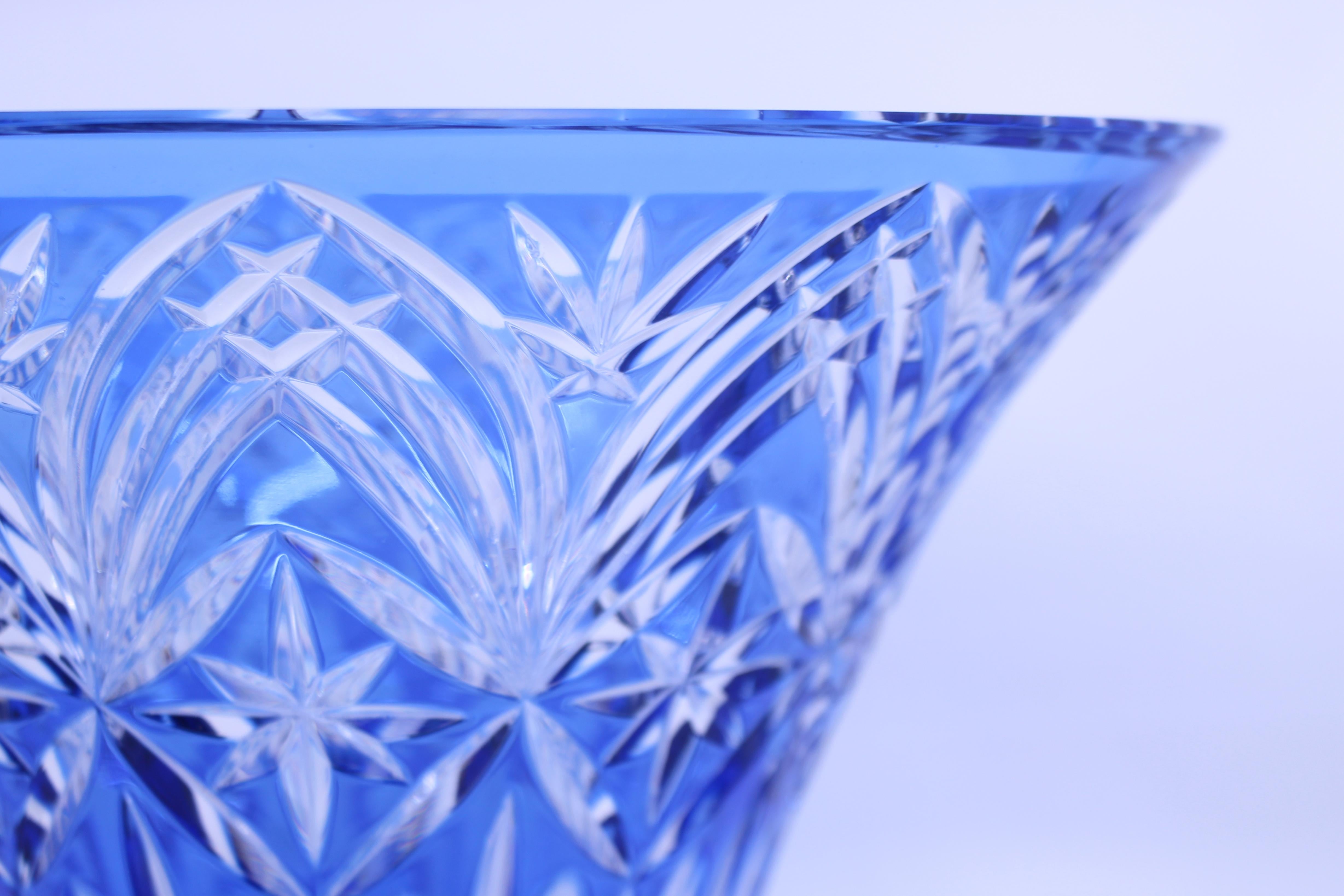 20th Century Vintage Stourbridge Glass Blue Overlay Crystal Splayed Vase For Sale