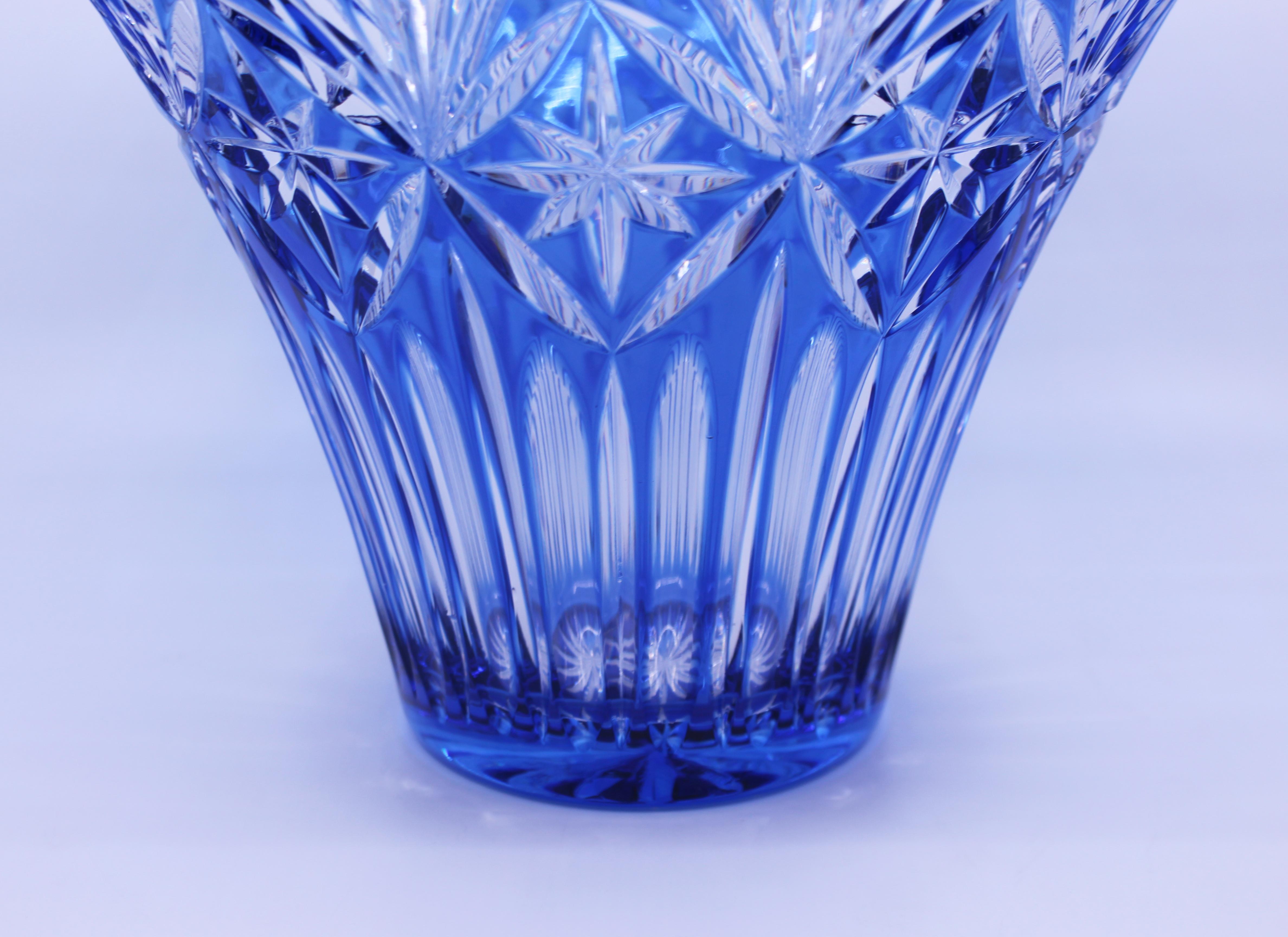 Vintage Stourbridge Glass Blue Overlay Crystal Splayed Vase For Sale 1