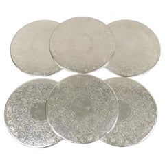 Vintage Strachan Floral Etched Victorian Silver Plated 8" Coaster Trivet - Set 6