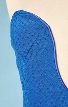 1990's strapless blue silk feather and strass evening dress Versace Couture