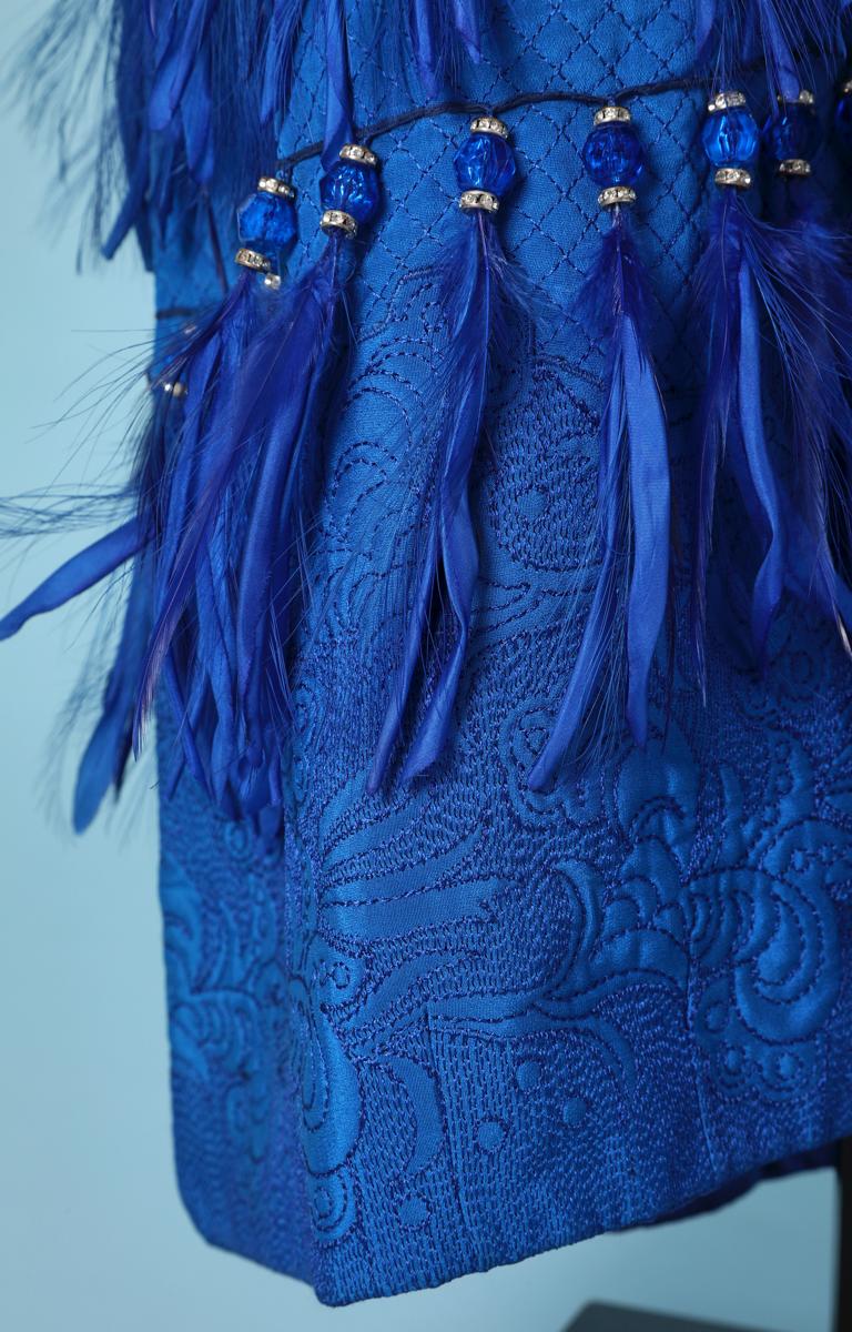 blue silk strapless dress