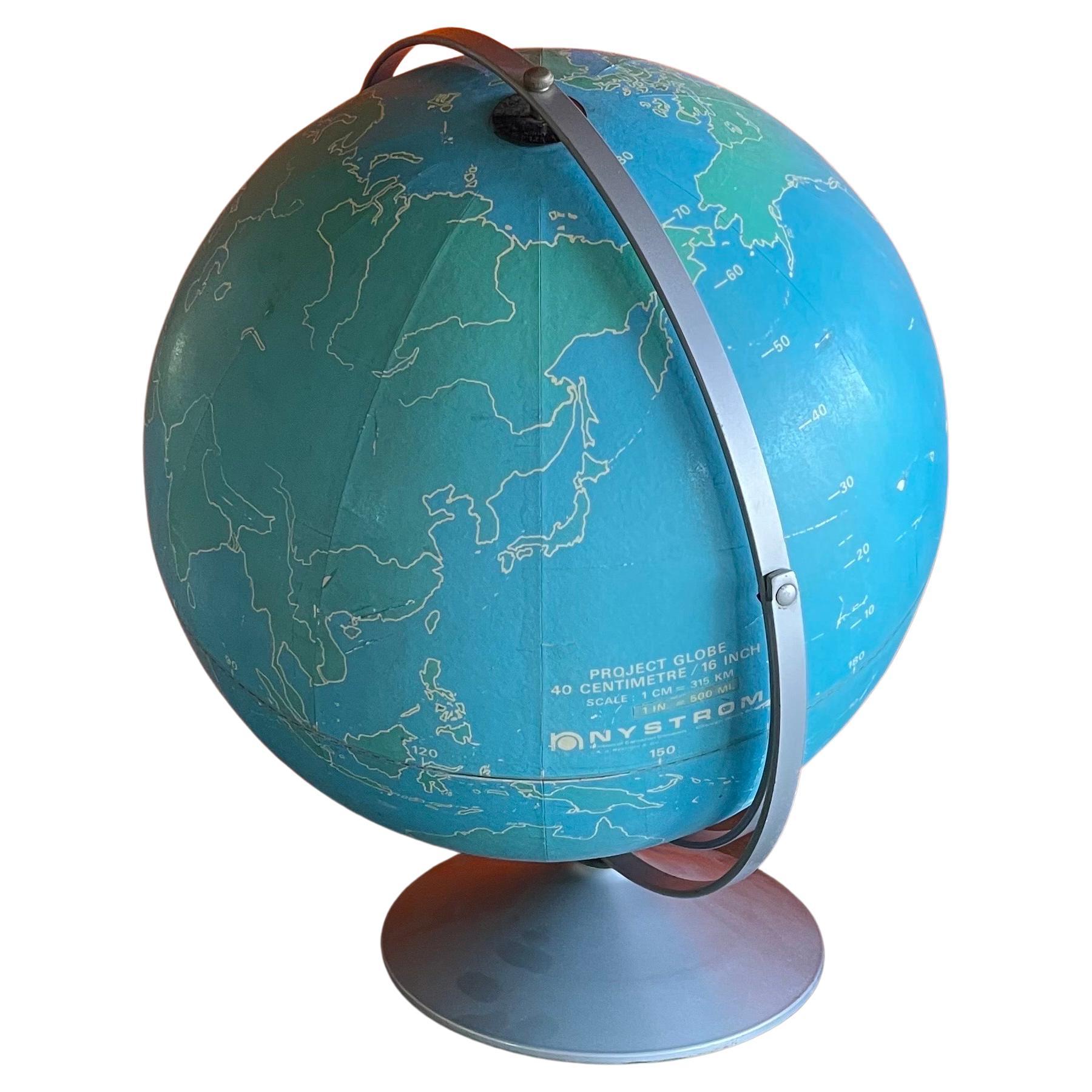 Vintage strategy chalk teaching globe on aluminum stand by A.J. Nystrom Co., circa 1960s. The globe is in good original condition and measures 17