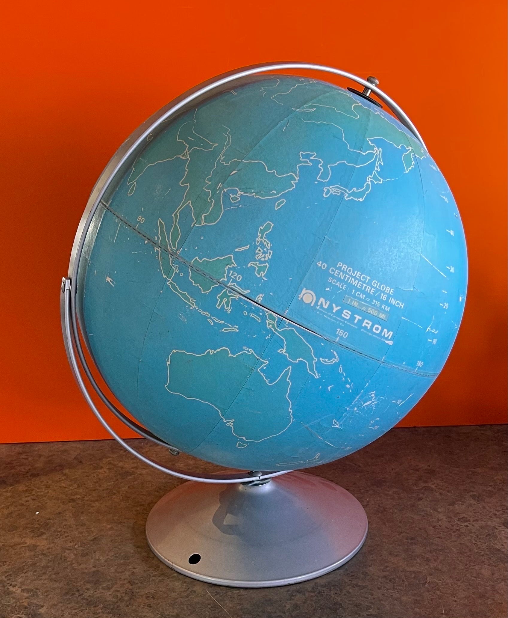 Steel Vintage Strategy Chalk Teaching Globe on Stand by A.J. Nystrom Co