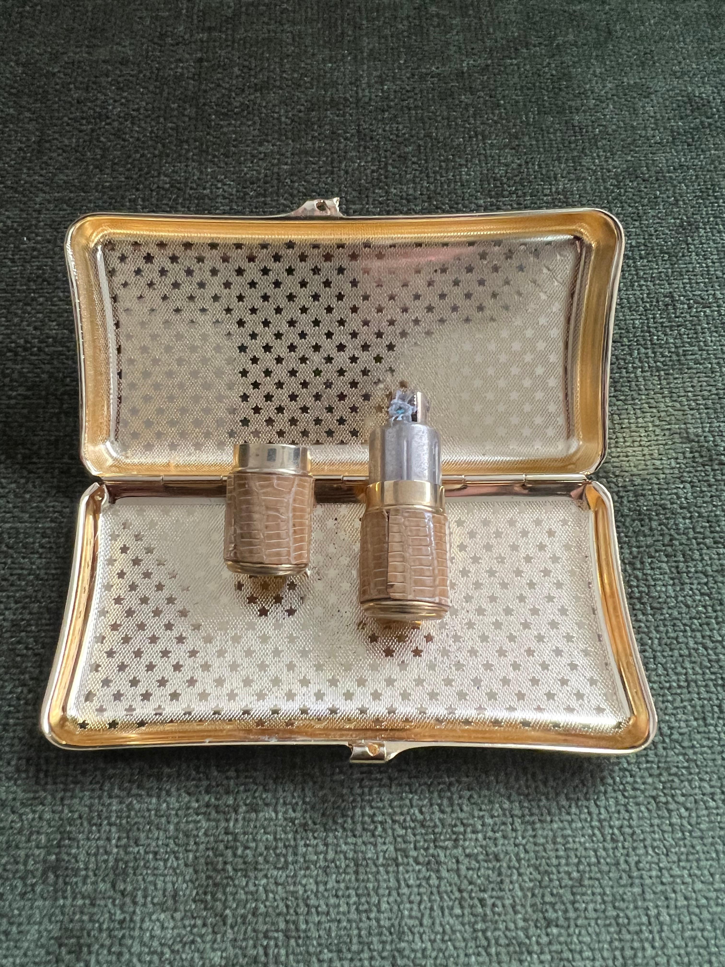 Vintage Stratton Cigarette Case & Bric Lux Paris Lipstick Lighter Set 1