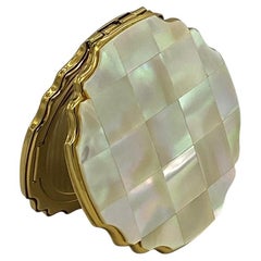 Vintage Stratton Mother-of-Pearl Compact, Brass, Scalloped Edge, 1960s