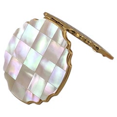 Vintage Stratton Mother-of-Pearl Compact, Brass, Scalloped Edge, 1960s